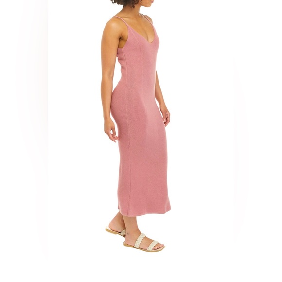 True Craft Ribbed Column Sweater Dress | V-Neck | Dusty Rose | Large - Picture 3 of 3